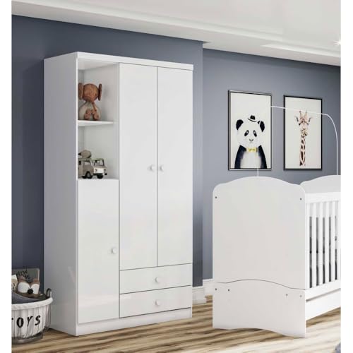 Vicawu Armario Infantil Mint Puertas, Estantes Y Cajones - Blanco Para Dormitorio