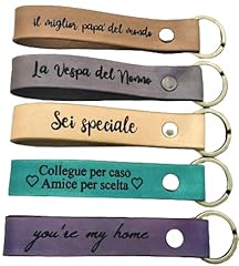 Idea Regalo - Portachiavi Cuoio Personalizzato Nome Iniziali, Portachiavi in pelle dipinta con caffè, Idea Regalo festa del papà, Portachiavi inciso uomo donna
