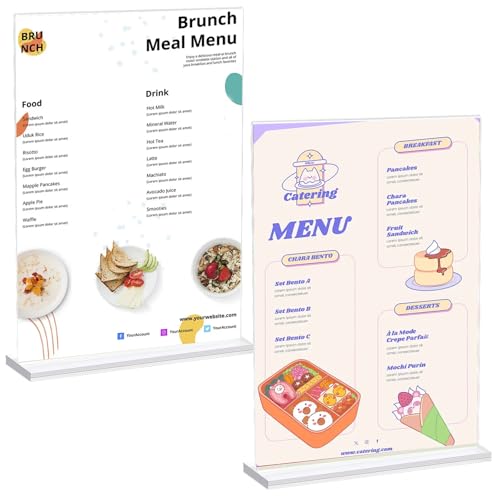 LiuHancsqd 2 Pcs A4 Acrylic Sign Holder, A4 Menu Holders for Tables, Clear Double Side Perspex Display Stands, Poster Holder Stands for Office Store Restaurant Poster Menu Table Display + 2 Bases