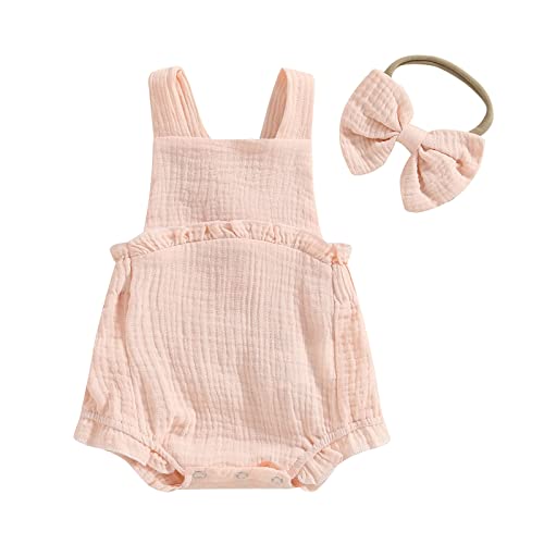 NANYKNIGHTY Infant Baby Girl Boy Romper Shorts Solid Suspenders Oversized Overalls Summer Clothes (Bubble Pink,3-6 Months)