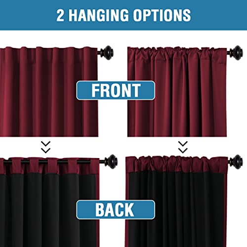 100% Blackout Curtains For Bedroom With Black Liner Full Room Darkening Curtains 54 Inches Long Thermal Insulated Back Tab/Rod Pocket Window Treatment Drapes For Living Room, Burgundy, 2 Panels #TOP4