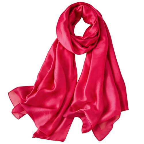 DiaryYomi Long Silk Scarf for Women-Hot Pink Satin Shawls and Wraps Smooth Hijab Lightweight Travel Beach Wrap for Summer Fall(Hot Pink)
