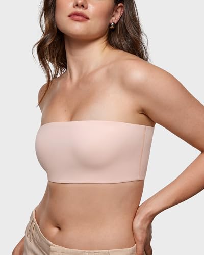 Image of INLYRIC Women's Inbarely Strapless Bandeau Bra Bralette Tube Top Seamless Comfortable Stretchy Non Padded Bras Tops