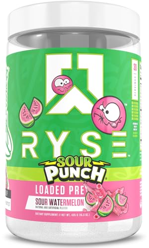 Image of RYSE Loaded Pre Workout Powder - Sour Punch Watermelon - Daily Pre-Workout for Men & Women with 300mg Caffeine, Beta Alanine, and Citrulline for Pump, Focus, and Energy - 30 Servings