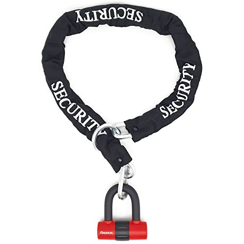 RADIKAL RK72120L Mini U Lock with Chain Loop, 120cm/3.9ft More Versatile for Motorcycle Disc Lock + Cable Reminder, High Security Lock and Double Anti Theft Universal for Motorcycle Scooter Bicycle