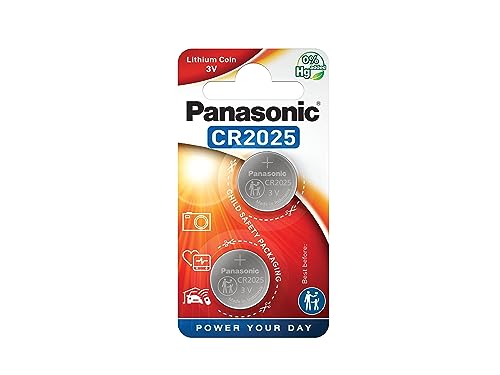 Panasonic CR2025 Pila botón de litio no-recargable, 3V, 165 mAh, Paquete de 2 unidades