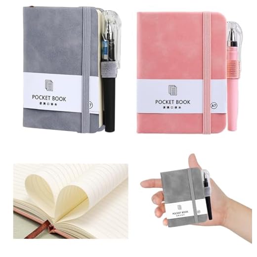Lxtness 2 stück Notizbuch Klein Mit Stift, Hardcover A7 Notizblock Klein mit 200 Seiten, Mini Notizbuch mit Elastischem Verschlussband und Stifthalter mit Stift für Männer Frauen