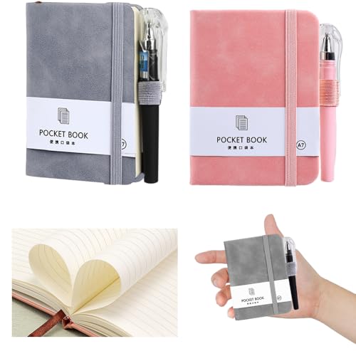 Lxtness 2 stück Notizbuch Klein Mit Stift Hardcover A7 Notizblock Klein mit 200 Seiten Mini Notizbuch mit Elastischem Verschlussband und Stifthalter mit Stift für Männer Frauen