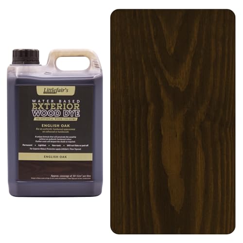 Littlefair's Wood Stain Water Based - 2.5ltr - Outdoor Furniture Wood Dye - Light & Dark Finishes - Non Toxic & Eco Friendly Formula - Exterior Wood Stain for Crafts - Colour: English Oak