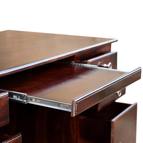 Image of Sheesham Wood Study Table for Bedroom 6 Drawer with Keyboard Tray with Floral Chair Dark Walnut Color with Matte Finished