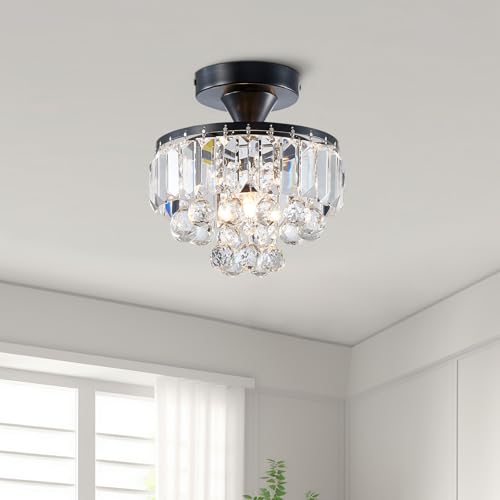 BESTIER moderne cristal noir semi-encastré lustre éclairage led plafonnier luminaire lampe pour salle à manger salle de bain chambre salon diamètre 23 hauteur 26