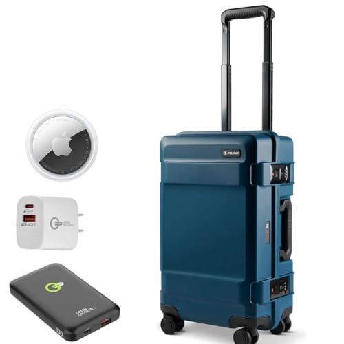 Pelican ATX 22" Waterproof Wheeled Carry-On Travel Hard Case, Bundle with Tracking Device, Power Bank, Wall Charger (Indigo)