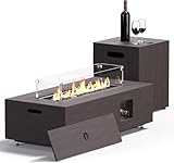 Jocoevol 42” Rectangular Fire Pit Tables 2-Piece 50,000 BTU Outdoor Propane Gas Fire Pit with Wind Guard, Waterproof Cover, Lava Rocks for Outside Patio Backyard