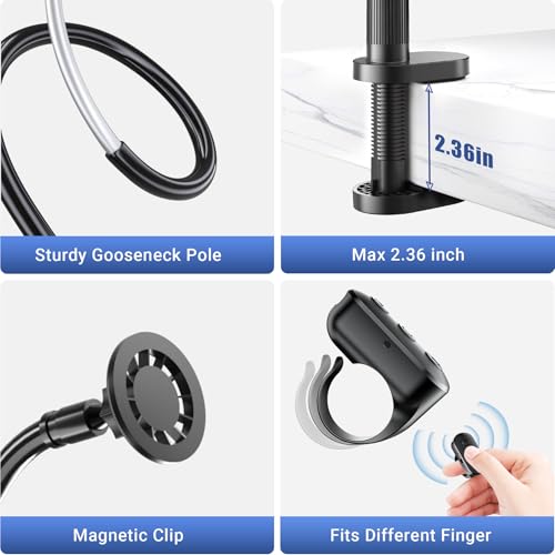 Magnetic Phone Holder for Bed Laying Down with Remote Page Turner, Bedside Gooseneck Phone Stand with Clicker for Reading, Flexible Mount with Wireless Scrolling Ring for iPhone/Tiktok/Short Video - image 7