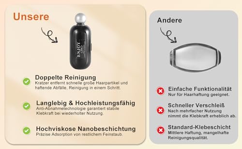 EPERSU 2 in 1 Wiederverwendbarer Gel-Fusselroller, Tierhaarentferner, Tragbarer Reise Fusselrasierer, Klebriger Fusselrolle Abwaschbar (Schwarz)