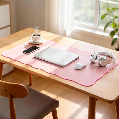 BRICH Schreibtischunterlage – Ungewöhnlich geformte Büromatte in Pink mit rutschfester Gummibasis, spritzwassergeschützt und strapazierfähig, als erweitertes Mauspad und Laptop-Desk-Mat