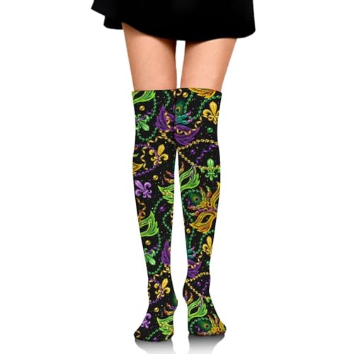 Meaudiwes Women's Extra Long Fashion Stockings Thigh High Boot Socks Dress Decor Socks Compatible with Vintage Masks Mardi Gras