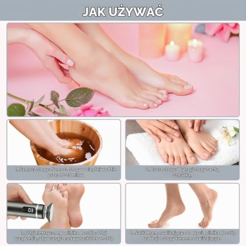 AOOWU Elektryczna tarka do stóp z nano-szklanego pedicuru, akumulatorowa elektryczna pilnik do stóp ze szkła, 3-biegowa,