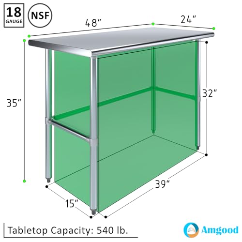 Image of AmGood Stainless Steel Work Table Open Base | Metal Work Bench (Stainless Steel Table Open Base, 48 inch Long x 24 inch Deep)