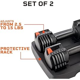 Lifepro 15lb Adjustable Free Weights Dumbbell Sets with Rack – Adjustable Weights Dumbells For Strength Training, Adjustable Dumbbells Set Of 2 For Muscle Building – Hand Weights Set For Home Gym