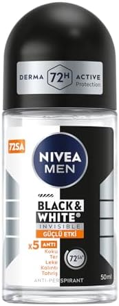NIVEA Men Erkek Roll On Deodorant Black&White Invisible Güçlü Etki 50 ml,72 Saat Anti-perspirant Koruma — Amazon ürün görseli