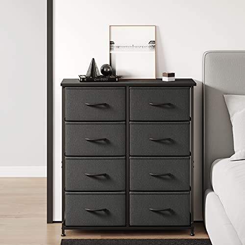Fezibo Dresser Organizer, Chest Of Drawers-Dresser For Bedroom, Hallway, Entryway, Closets, Furniture Storage Tower-Steel Frame, Wood Top, 8 Drawers Organizer Units-Black Grey #TOP3