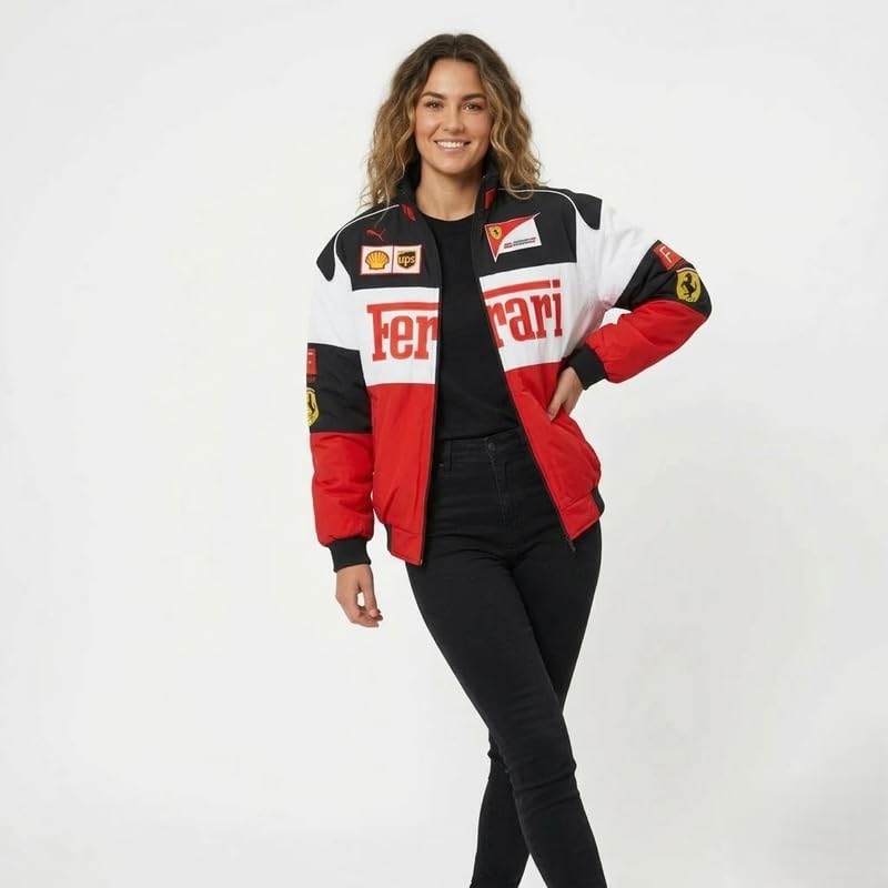 Image of Besick F1 Jacket Full-Zippper Bomber with All Over Patches Outwear For Women