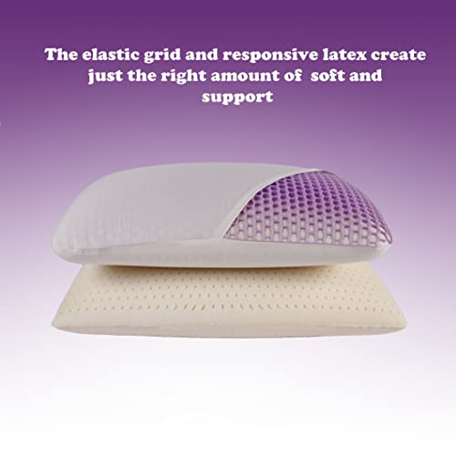 Berklan Purple Harmony Pillow For Sleeping Supportive Elastic Grid Hex With 100% Soft Talalay Latex Pillow Core Relieves Shoulder And Neck Pain Oversized 25.59 Inch #TOP1