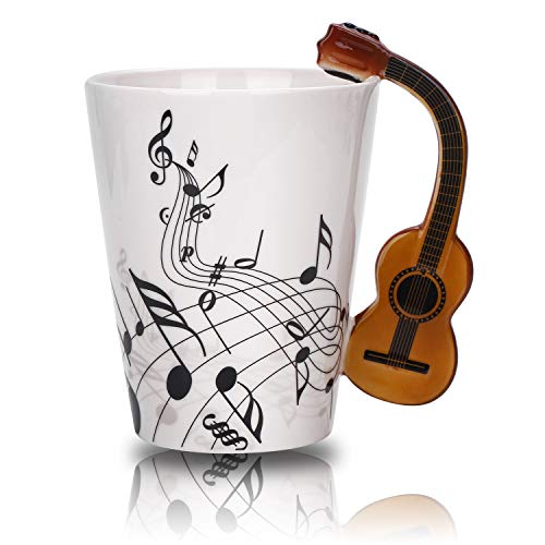 Guitar Music Unique Handle Art Musical Notes Holds Tea Coffee Milk Ceramic Mug Cup 12 Oz Best,Black