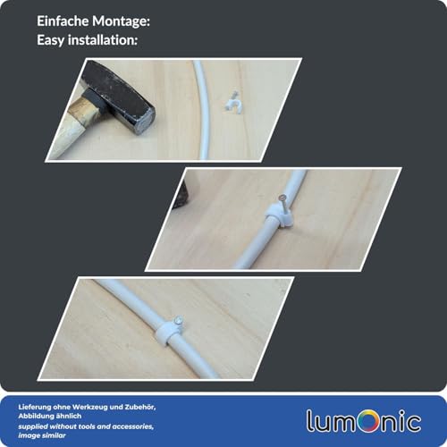 Lumonic 100x Nagelschelle 10mm für Kabel schwarz - Kabelschelle mit 22mm Nagel z.B. zur Befestigung an der Wand - Kabelklemmen verschiedene Größen 4-14mm