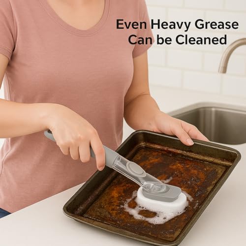 Image of 2-in-1 Soap Dispensing Dish Brush with Sponge Head - Easy Grip Kitchen Scrubber for Dishes, Pots, Pans & More - Includes Refill - by Dependable Industries Inc. Essentials