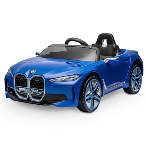 Playkin BMW i4 Azúl- Coche de batería, 12V7AH para niños Mando Control Remoto 3-8 años Juguetes Infantiles Coches de batería