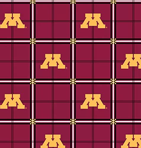 University of Minnesota Flannel Fabric Sold by The Yard-Minnesota Golden Gophers Plaid 100% Cotton Flannel Fabric-SYKEL MIN023