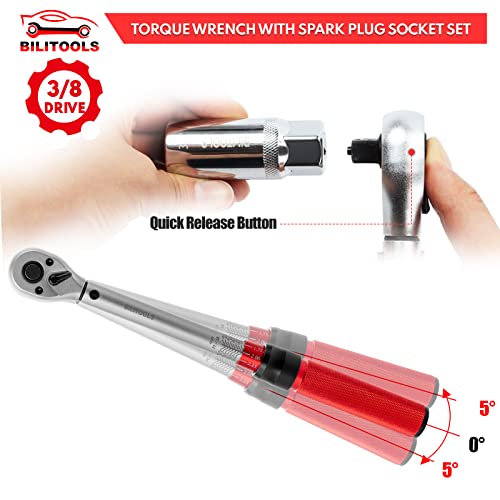 Bilitools 9-Piece Spark Plug Socket Set With 3/8 Inch Drive Click Torque Wrench, 10-45 Ft-Lbs (13.5-61Nm), Cr-V Steel #TOP6
