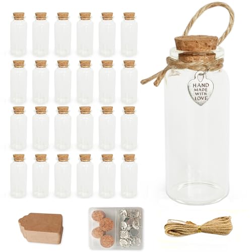 Loyonal Botecitos De Cristal Pequeños, 24 Pcs 30ml Mini Botellas, Botellas Con Corcho, Frascos De Vidrio Taponado Corcho