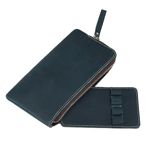 Astuccio per penna stilografica con chiusura lampo pelle PU per uomo e donna vintage per 4 penne Blu vedi descrizione Vedi