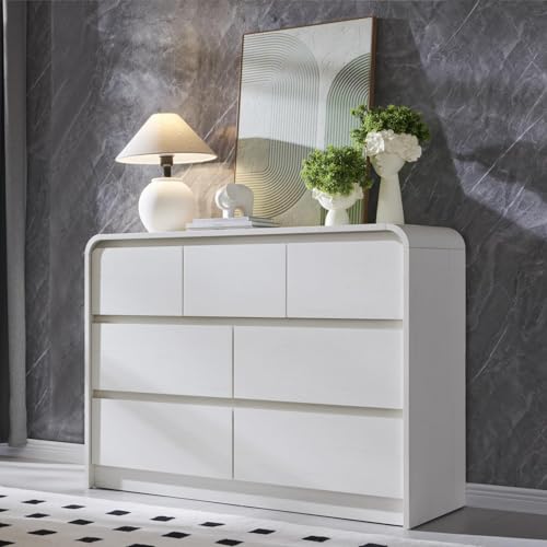 El Mejor Listado de Cajonero - solo los mejores. 46 NEBULYN Cajonera, Cajonera para Recamara, Cómoda de 7 Cajones, Blanco Moderna Cómoda de Almacenamiento 48 Pulgada, Clóset Almacenamiento Blanco con 7 Cajones 120x40x86CM
