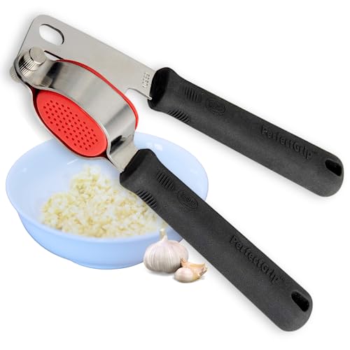 TableCraft 10989 PerfectGrip Garlic Press, Ergonomic Non-Slip Handle, Stainless Steel Construction, Dishwasher Safe, NSF Listed, Hole for Hanging, One Size, Silver