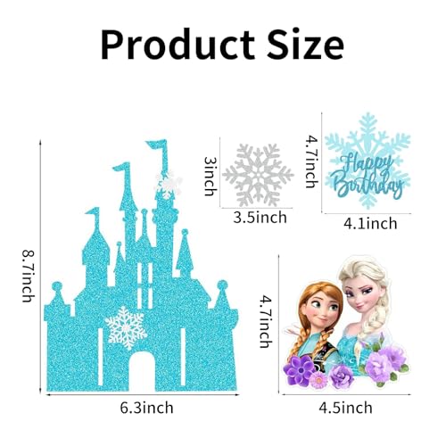 6 Pcs Cute Anime Birthday Cake Toppers, Snow Theme Princess Cake Decorations, Perfect for Birthday Parties, Themed Parties, and Everyday Celebrations by Fnjoe - Used condition - Image 3