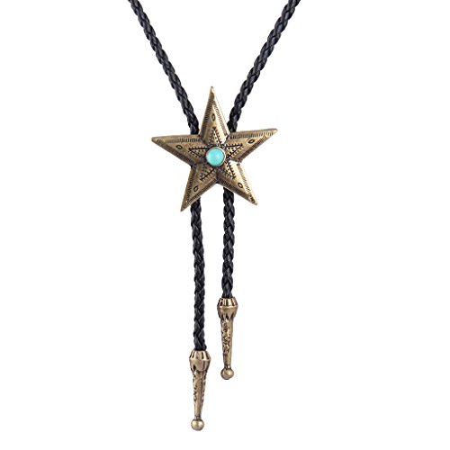Image of GelConnie Bolo Tie for Men Women Western Cowboy Turquoise Leather Necktie | Natural Stone Bolo Tie Necklace for Women Rodeo Cowboy Leather Necktie Native American Western Cowgirl Ties Adjustable Cord