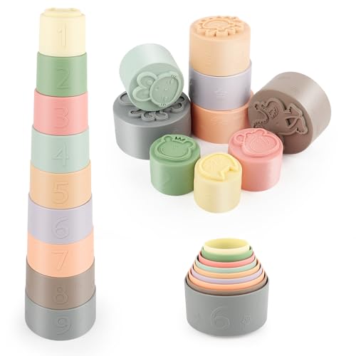 9 Stück Stapelbecher Baby Spielzeug für 3-6 Monate, Sensorik Stapelturm...