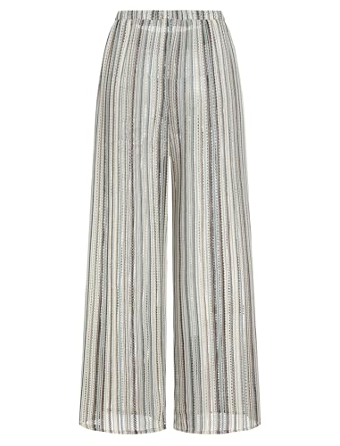Image of ZAFUL Womens Beach Cover Up Pants Sexy Crochet Drawstring Elastic Boho Swimsuit Cover Up Long Pants Beach Wear