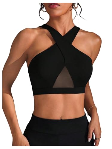 SweatyRocks Women's Criss Cross Mesh Sport Bra