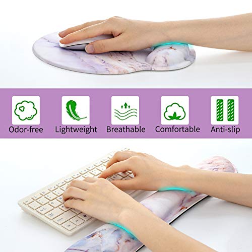 RICHEN Keyboard Wrist Rest and Mouse Pad with Wrist Support, Memory Foam Set for Gaming and Office, Comfortable & Lightweight for Easy Typing & Pain Relief (Marble2)