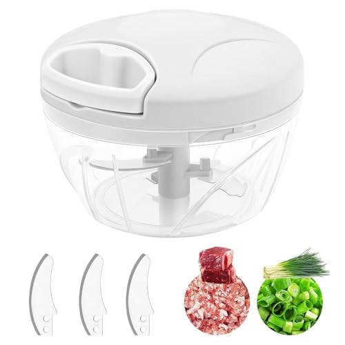 Udbrud Hachoir Manuel 500 Ml, Hachoir Oignon Avec 3 Lames En Acier Inoxydable Hachoir Manuel Avec Cordon De Serrage Hachoir Multifonction Mixeur Manuel Coupe...