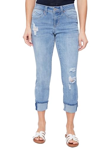 Royalty by YMI Royalty for Me Women's Petite Wannabettabutt Mid Rise Mega Cuff Jeans, Light Wash