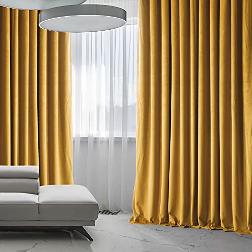 Image of HPD Half Price Drapes Signature Plush Extra Wide Velvet Blackout Curtains for Bedroom (1 Panel),100W X 84L Hotel Black Out Curtains for Living Room, Thermal Insulated Blackout Curtains, Sophomore Gold