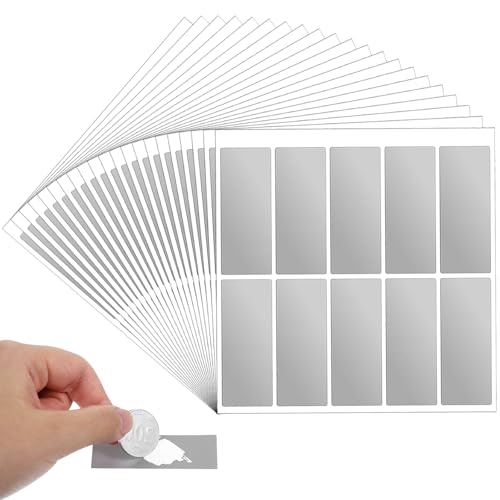 300 Pcs Scratch Off Stickers Scratch Stickers Labels Reward Sticker DIY Scratcher Sticker for Cards DIY Raffle Card Creating Incentives Supplies(Rectangle,Silver, 1"x2.56")