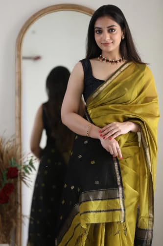 Image of SGF11 Women's Kanjivaram Soft Cotton Linen Silk Saree With Blouse Piece