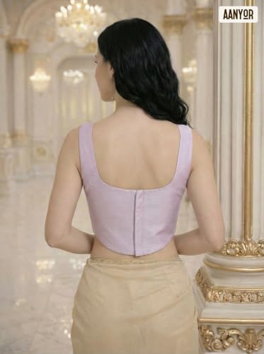 Image of Women's Corset-Style Raw Silk Crop Top | Structured Sleeveless Blouse with Built-in Padding & Back-Open Closure | Doubles as Western Top & Saree Blouse
